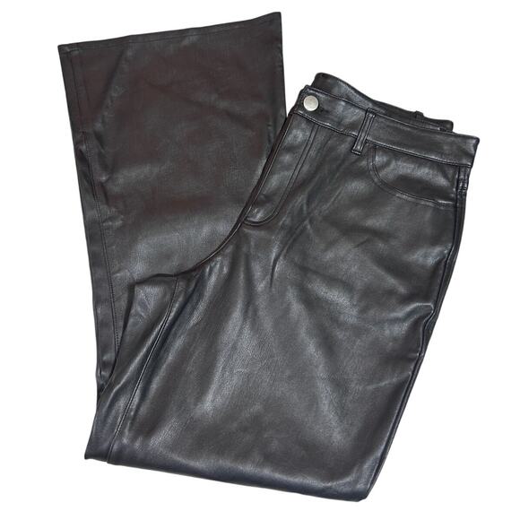 INC International Concepts Blk Faux Leather Pants 16 Flared Witchy Biker Rocker - Picture 1 of 7